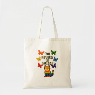 Bolso De Tela El futuro es más raro - Gato arcoiris y mariposas