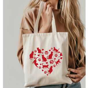 Bolso De Tela El gato ama el corazón rojo de los gatos