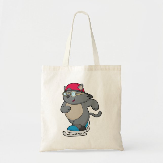 Bolso De Tela El gato como patinador de hielo con patines de hie (Frente)