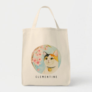 Bolso De Tela El gato de calicó y la flor de cerezo el   añade