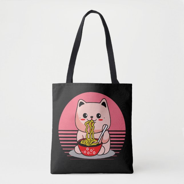 Bolso De Tela El gato de Kawaii comiendo ramen (Anverso)