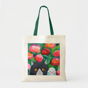 Bolso De Tela El gato de Tuxedo y el buzo azul parakeet gracioso