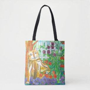 Bolso De Tela El Gato En La Pintura De Acuarela Del Jardín Veget