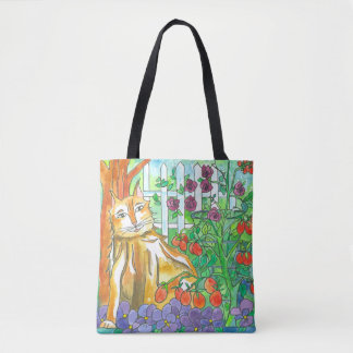 Bolso De Tela El Gato En La Pintura De Acuarela Del Jardín Veget