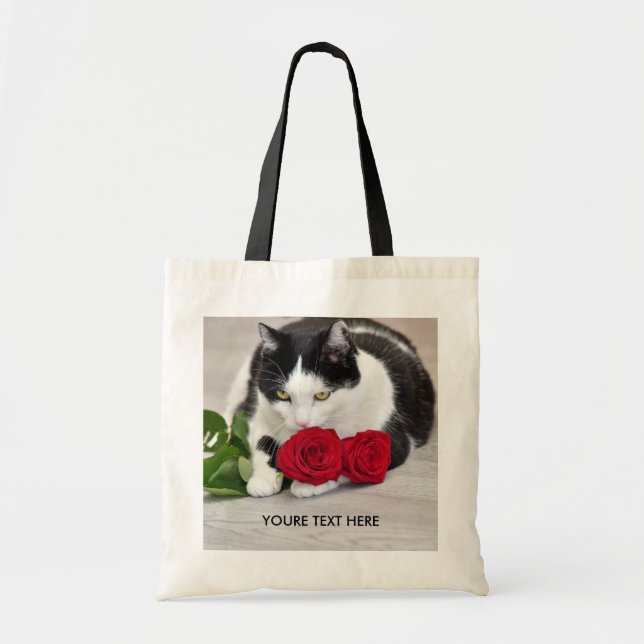 Bolso De Tela El gato lindo con la rosa roja (Frente)