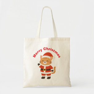 Bolso De Tela El gato lindo de Santa Cat "Feliz Navidad"