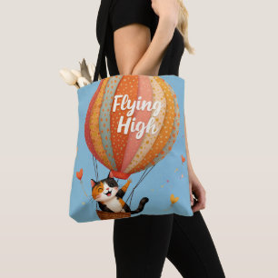 Bolso De Tela El gato lindo el globo de aire caliente el arte ca