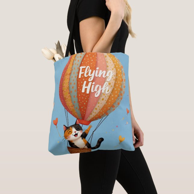 Bolso De Tela El gato lindo el globo de aire caliente el arte ca (Detalle)