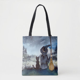 Bolso De Tela El gato negro de Halloween y la noche estrellada d