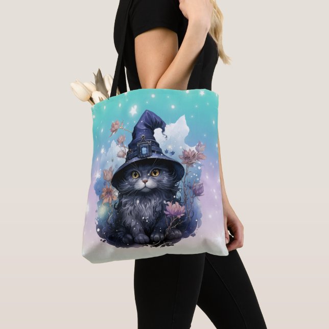 Bolso De Tela El gato negro ve al Gorra Rainbow Pastel Halloween (Detalle)