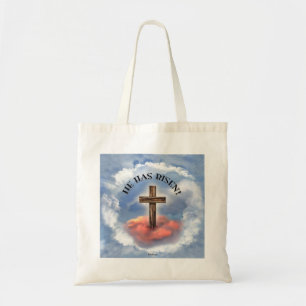 Bolso De Tela Él Ha Resucitado Cruz Áspera Con Nubes