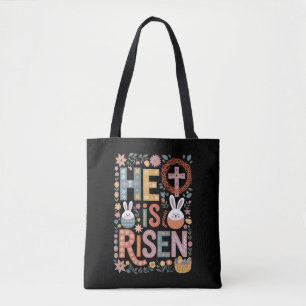 Bolso De Tela Él ha resucitado Jesús Floral Cute Easter Bunny Ra