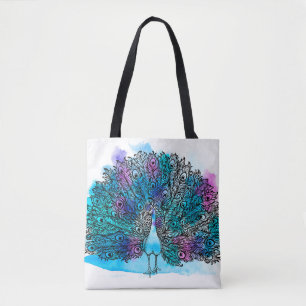 Bolso De Tela El hermoso ave de Peacock dibujado a mano consiste