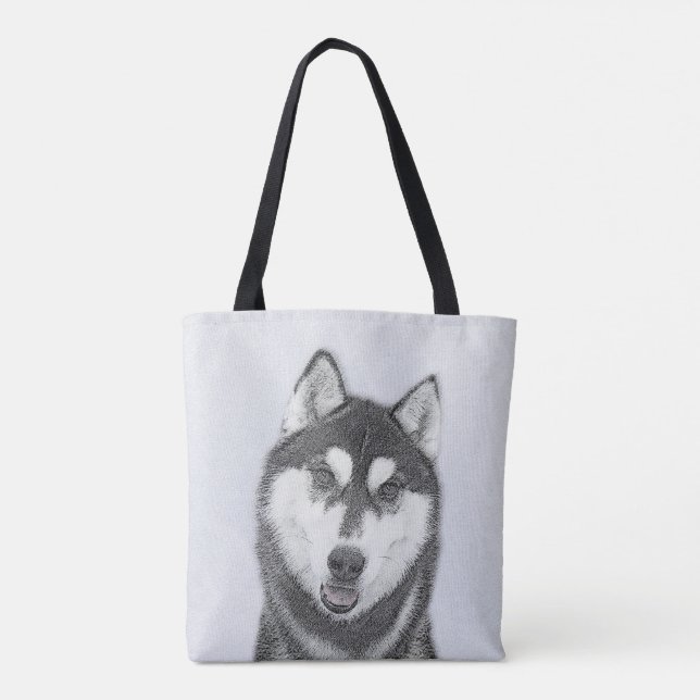 Bolso De Tela El Husky Siberiano (blanco y negro) pinta arte de  (Reverso)