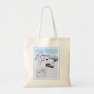 Bolso De Tela El Husky Siberiano (plata y blanco) pintando arte