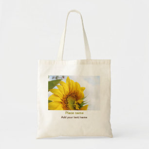 Bolso De Tela El jardín de girasol amarillo añade el nombre de t