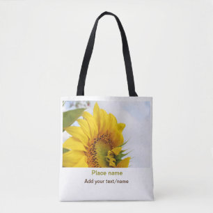Bolso De Tela El jardín de girasol amarillo añade el nombre de t