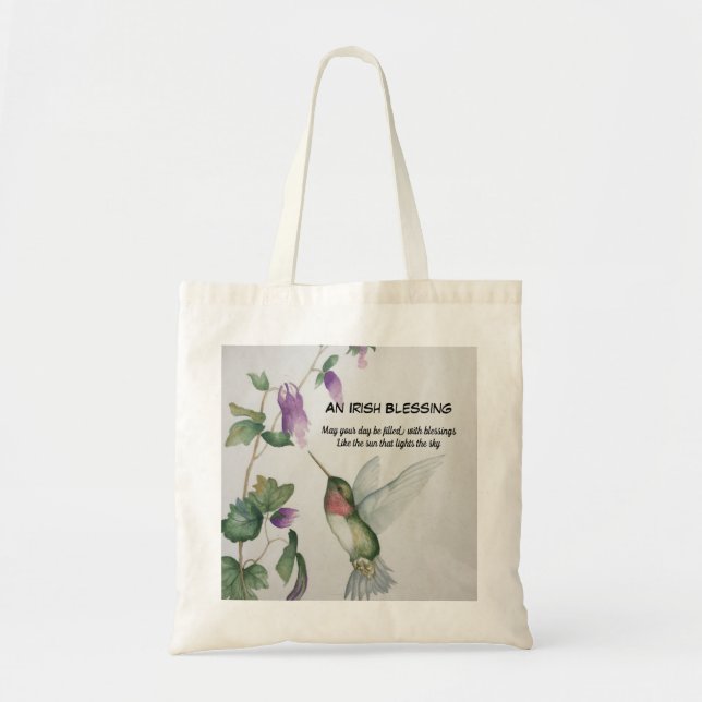Bolso De Tela El Jardín del Colibrí de Bendición Irlandés Inspir (Frente)