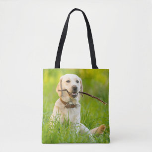 Bolso De Tela El Labrador Amarillo Juega A La Bota Con Palo