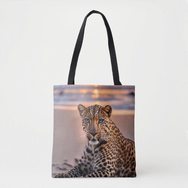 Bolso De Tela El leopardo en la playa (Anverso)