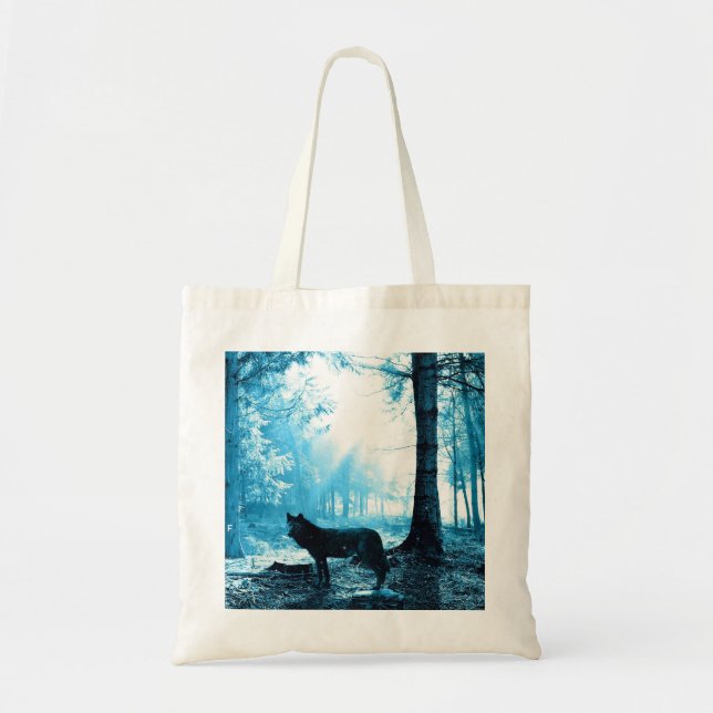 Bolso De Tela El lobo negro solo en el bosque (Frente)