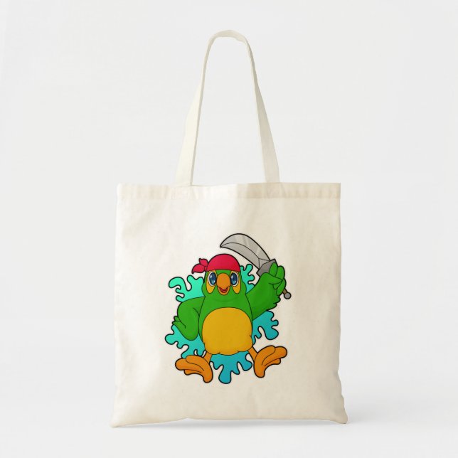 Bolso De Tela El loro como pirata con espada (Frente)