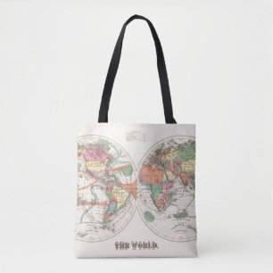 Bolso De Tela El mapa del atlas del mundo con las corrientes y