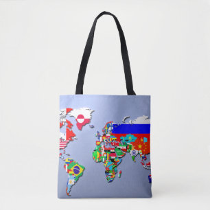 Bolso De Tela El mapa del mundo con sus banderas