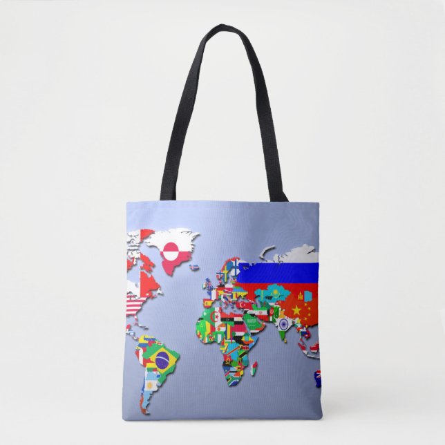 Bolso De Tela El mapa del mundo con sus banderas (Anverso)
