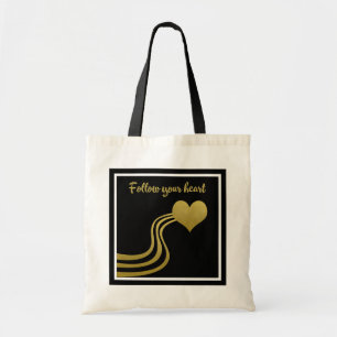Bolso De Tela El oro falso en negro sigue tu corazón