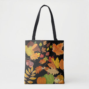 Bolso De Tela El otoño oscuro y colorido deja flores botánicas