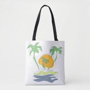 Bolso De Tela El paisaje tropical de la playa de las islas. Árbo