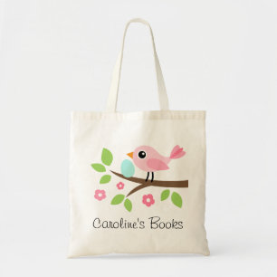 Bolso De Tela El pájaro rosado lindo con el huevo personalizó