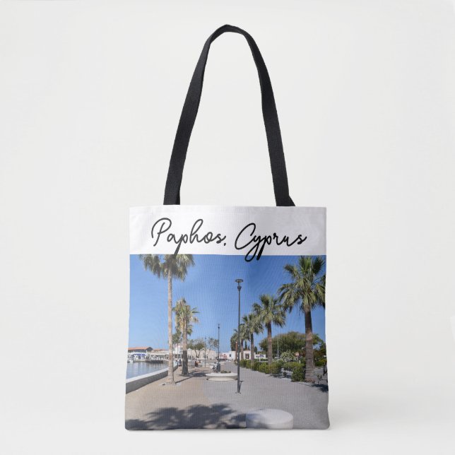 Bolso De Tela El paseo marítimo de Paphos con palmeras (Anverso)