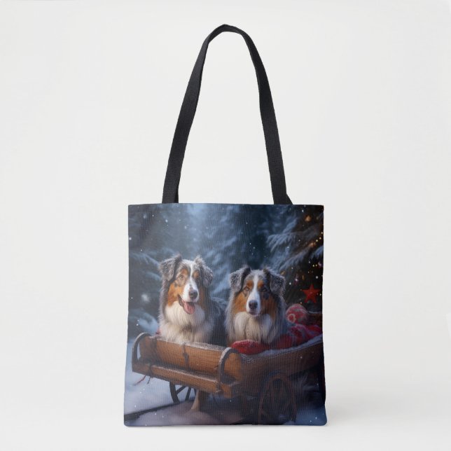 Bolso De Tela El pastor australiano Snowy Sleigh Navidades Decor (Anverso)