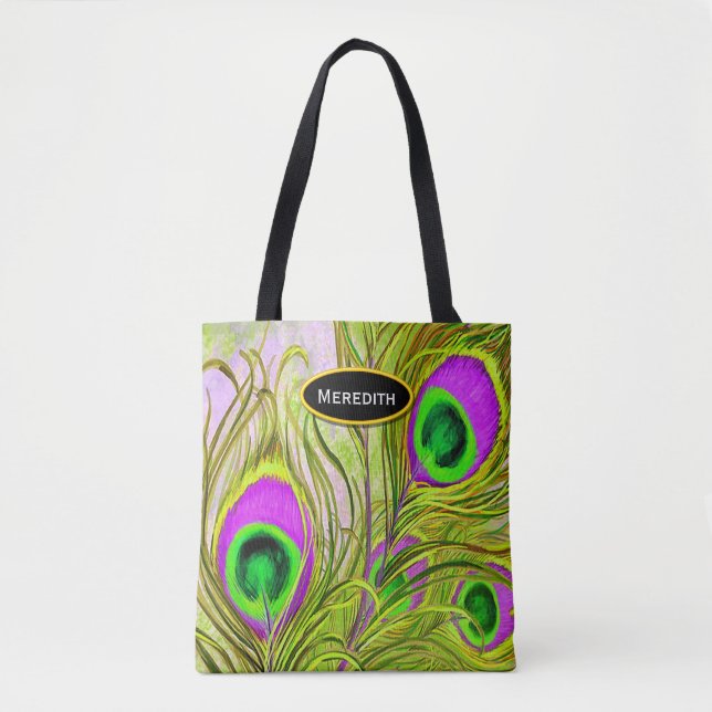Bolso De Tela El pavo real de oro empluma todos encima - imprima (Anverso)