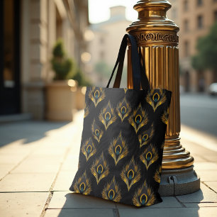 Bolso De Tela El Peacock dorado Art Deco - Luxe Deco Gold & Grey