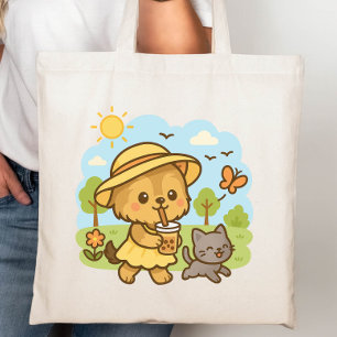 Bolso De Tela El perro de Kawaii bebe té de burbuja