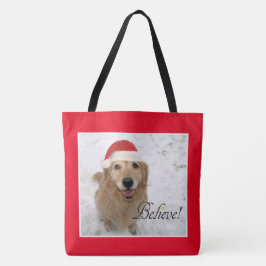 Bolso De Tela El perro del golden retriever cree navidad