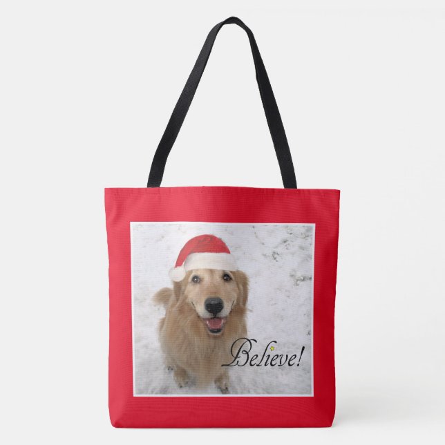 Bolso De Tela El perro del golden retriever cree navidad (Anverso)