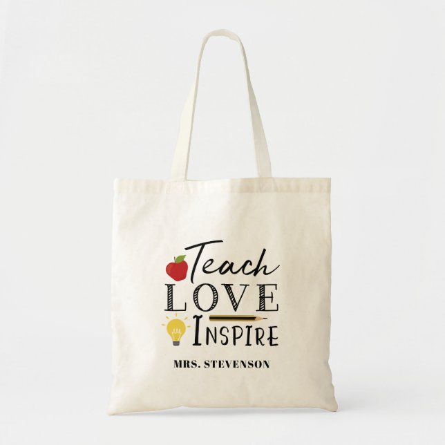 Bolso De Tela El profesor cita manzana y regalo de lápiz (Frente)