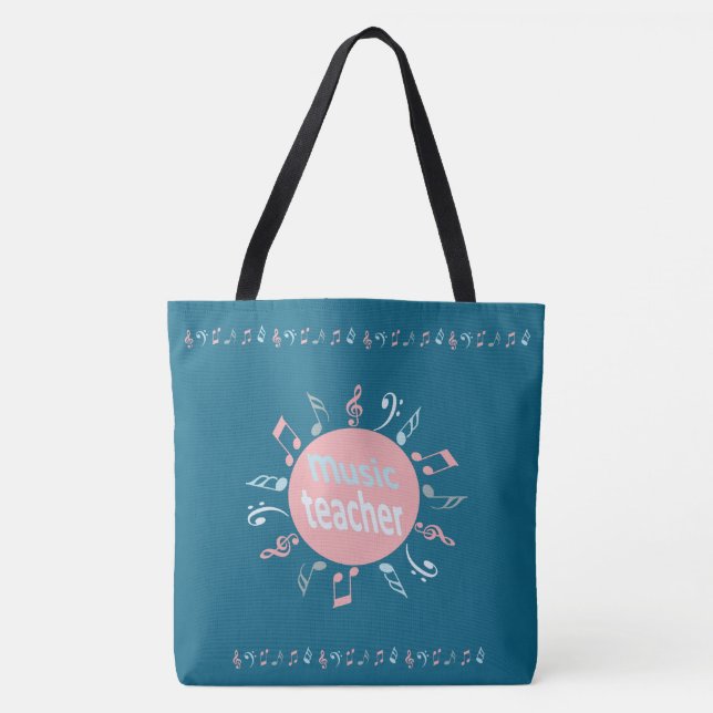 Bolso De Tela El profesor de música elegante nota fondo azul (Anverso)