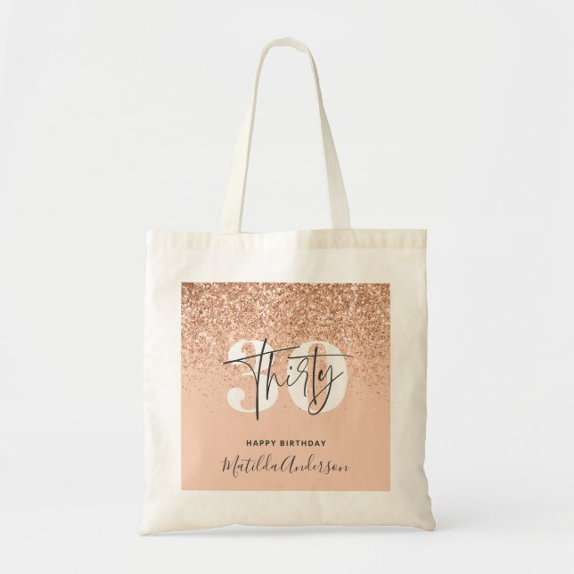 Bolso De Tela El purpurina Girly reluce el moderno cumpleaños 30 (Frente)