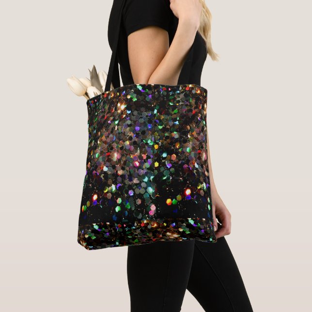 Bolso De Tela ¡El Purpurina Toto del Holo Arcoiris Negro Glitz! (Detalle)
