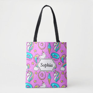 Bolso De Tela El purpurinoso de Kitschy Rosa, unicornio y gatito