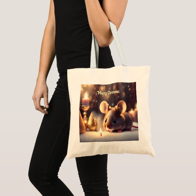 Bolso De Tela El ratón lindo celebra a los Navidades - personali (Anverso (producto))