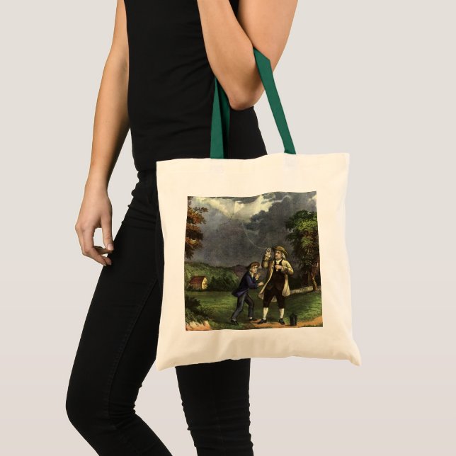 Bolso De Tela El relámpago de Benjamin Franklin con el experimen (Anverso (producto))