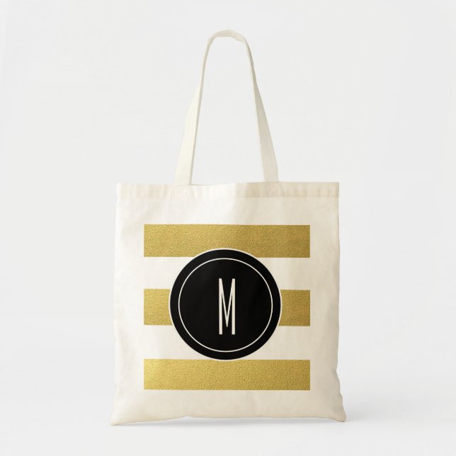 BOLSO DE TELA EL RELIEVE METALIZADO DORADO RAYA EL MONOGRAMA (Frente)
