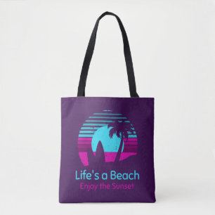 Bolso De Tela El retro Sunset Surfboard Palm Tree Life es una pl