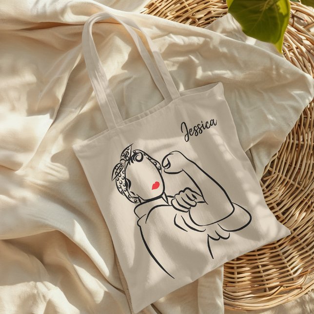 Bolso De Tela El Rosie The Riveter es elegante y moderno (his inspiring tote bag , features an image based on the uber cool “We Can Do It!” Rosie The Riveter.)